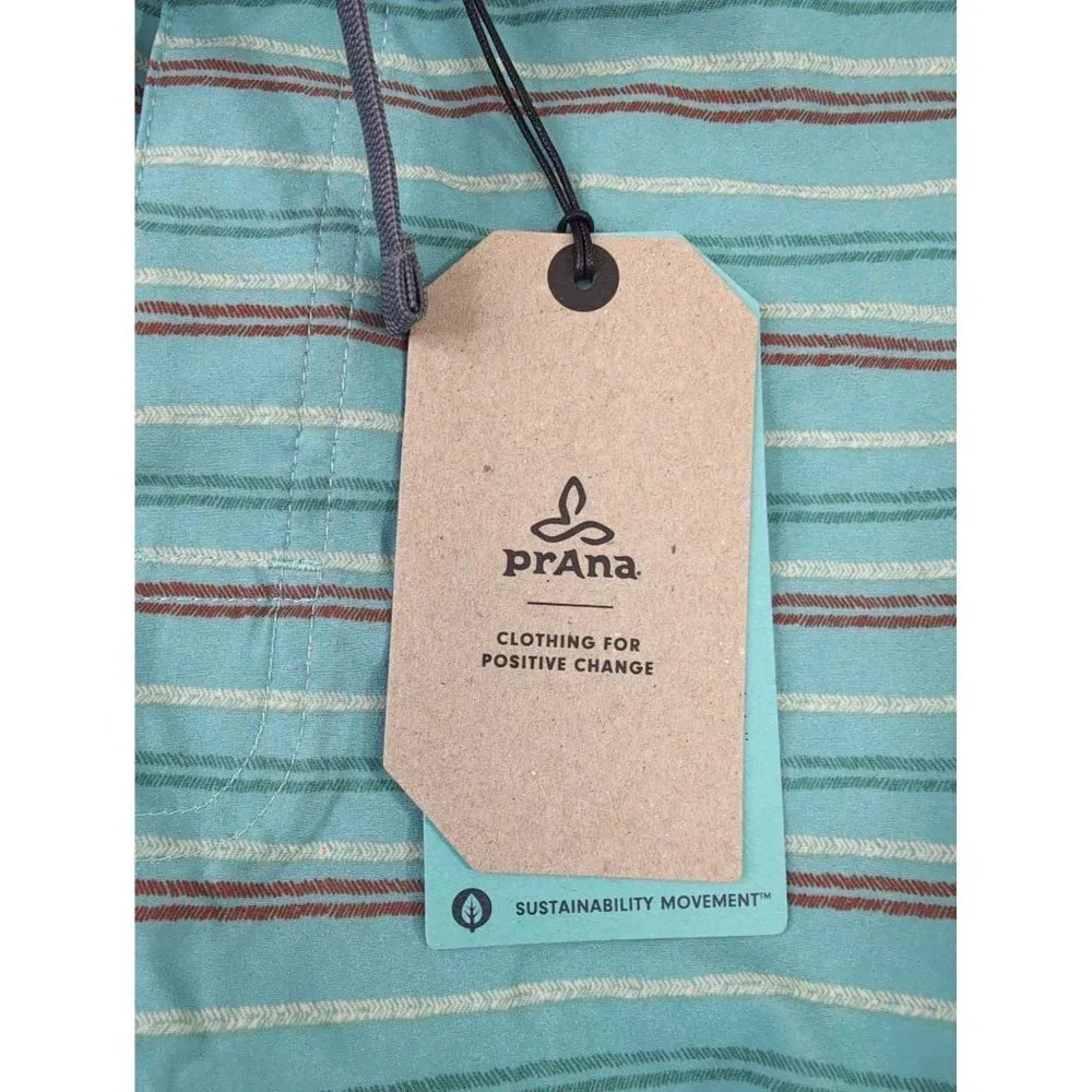 Prana Fenton Boardshorts Swimsuit‎ Mens 32 Aqua Beach Stripe 9 Inch Stretch